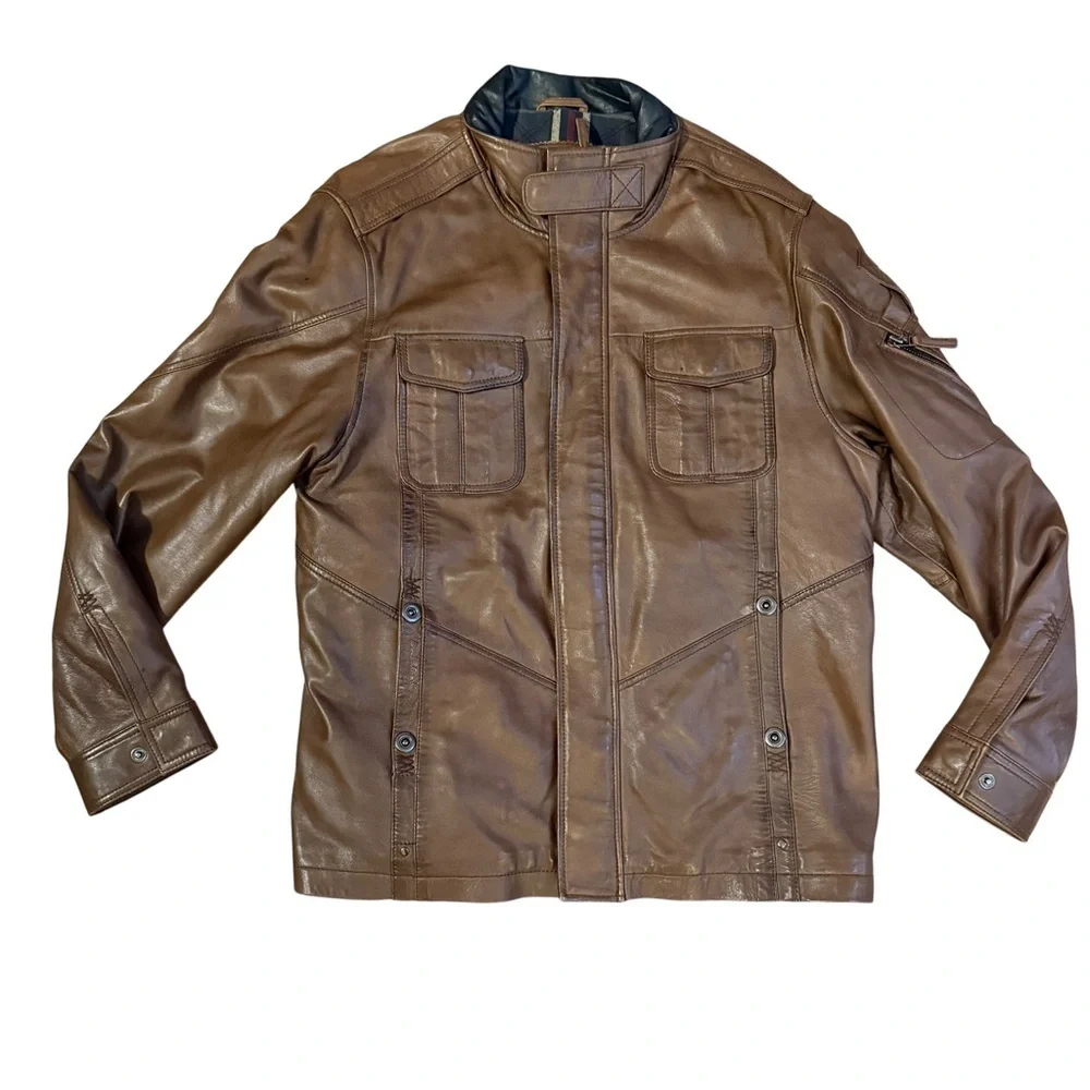 Carbon 2 Cobalt Bend In The Road Leather Jacket Mens XL Brown Blanket Lined